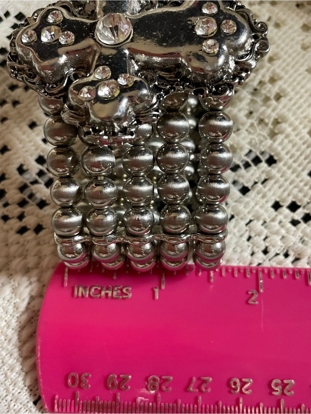 Silver Rhinestone Cross Stretch Bracelet Goth or Western Look - Picture 6 of 7